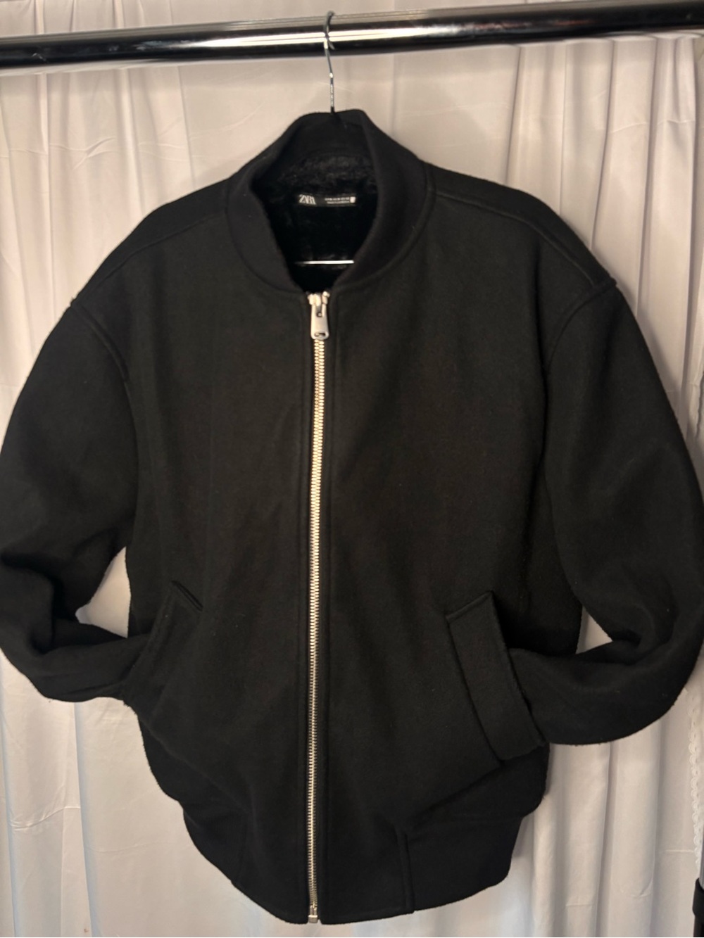 Zara Black Bomber Jacket with Silver Zip
